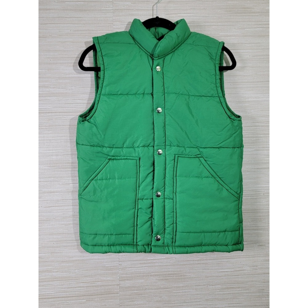 Swingster Men's Vintage Quilted Puffer Vest Green Snap Front USA Made